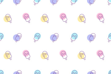 Summer seamless pattern with ice cream. Geometric pattern with ice cream on stick. Linear style ice cream with multi-colored spots. Pattern for banners, social media, covers, phone cases, wrapping