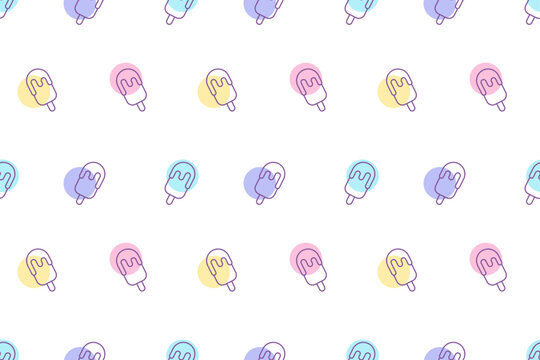 Summer seamless pattern with ice cream. Geometric pattern with ice cream on stick. Linear style ice cream with multi-colored spots. Pattern for banners, social media, covers, phone cases, wrapping