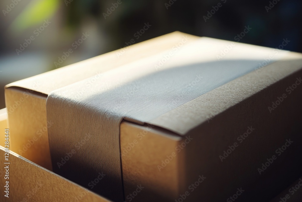 Poster a close-up view of a box sitting on a table, details not visible