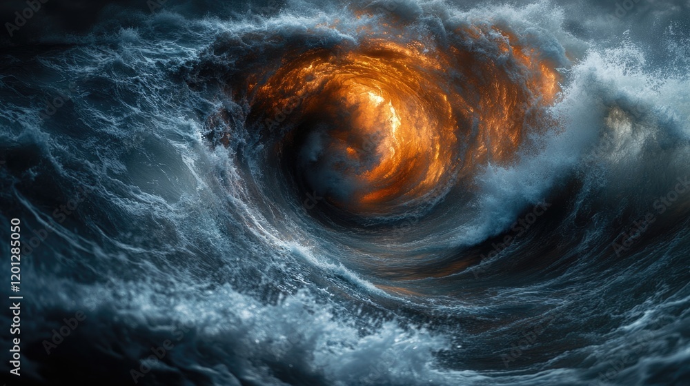 Poster a powerful wave crashes through the darkness of the ocean, highlighting the contrast between light a
