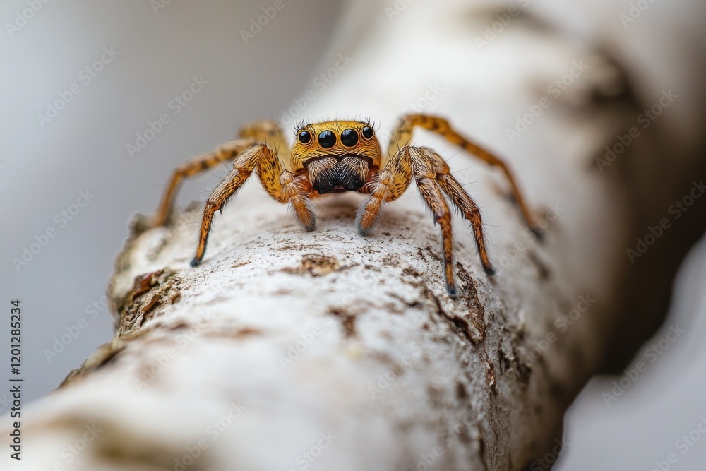 Wall mural a close-up view of a spider sitting on a tree branch, showcasing its intricate details