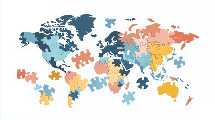 Fototapeta premium World Puzzle: A Colorful Jigsaw Map of Global Unity