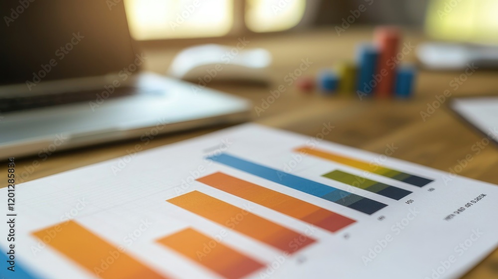 Poster business data analysis colorful bar chart on desk