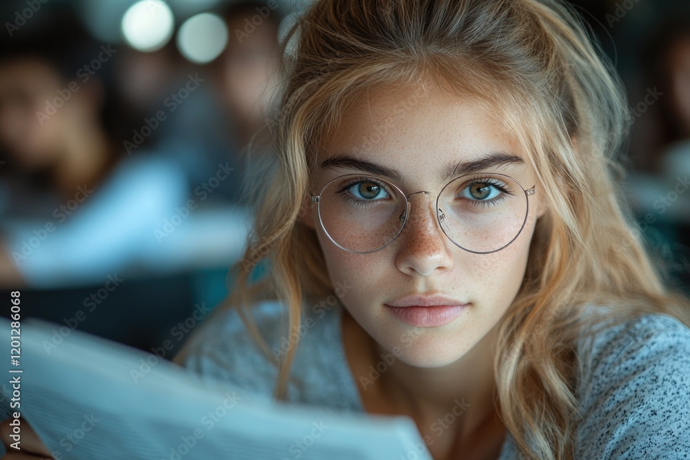 Poster Student studying in a quiet classroom setting