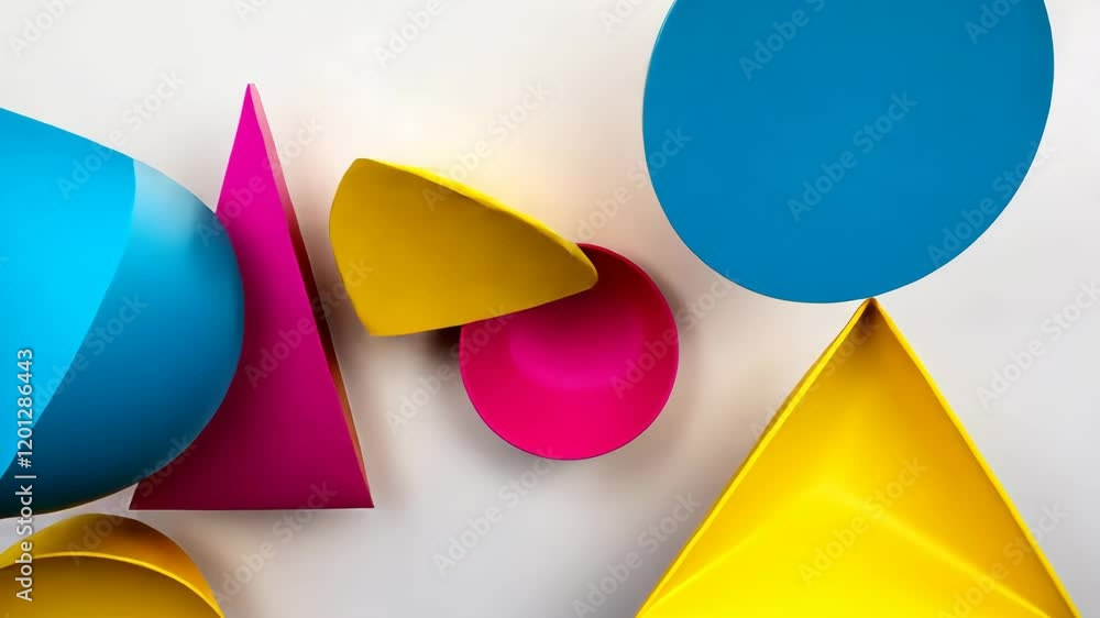 Poster colorful background with a lot of circles and triangles. the background is very colorful and has a l
