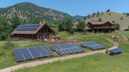 Mountain cabins with solar panels.