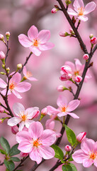 Fototapeta premium Spring flowers background with pink blossom, asian style, with white tones
