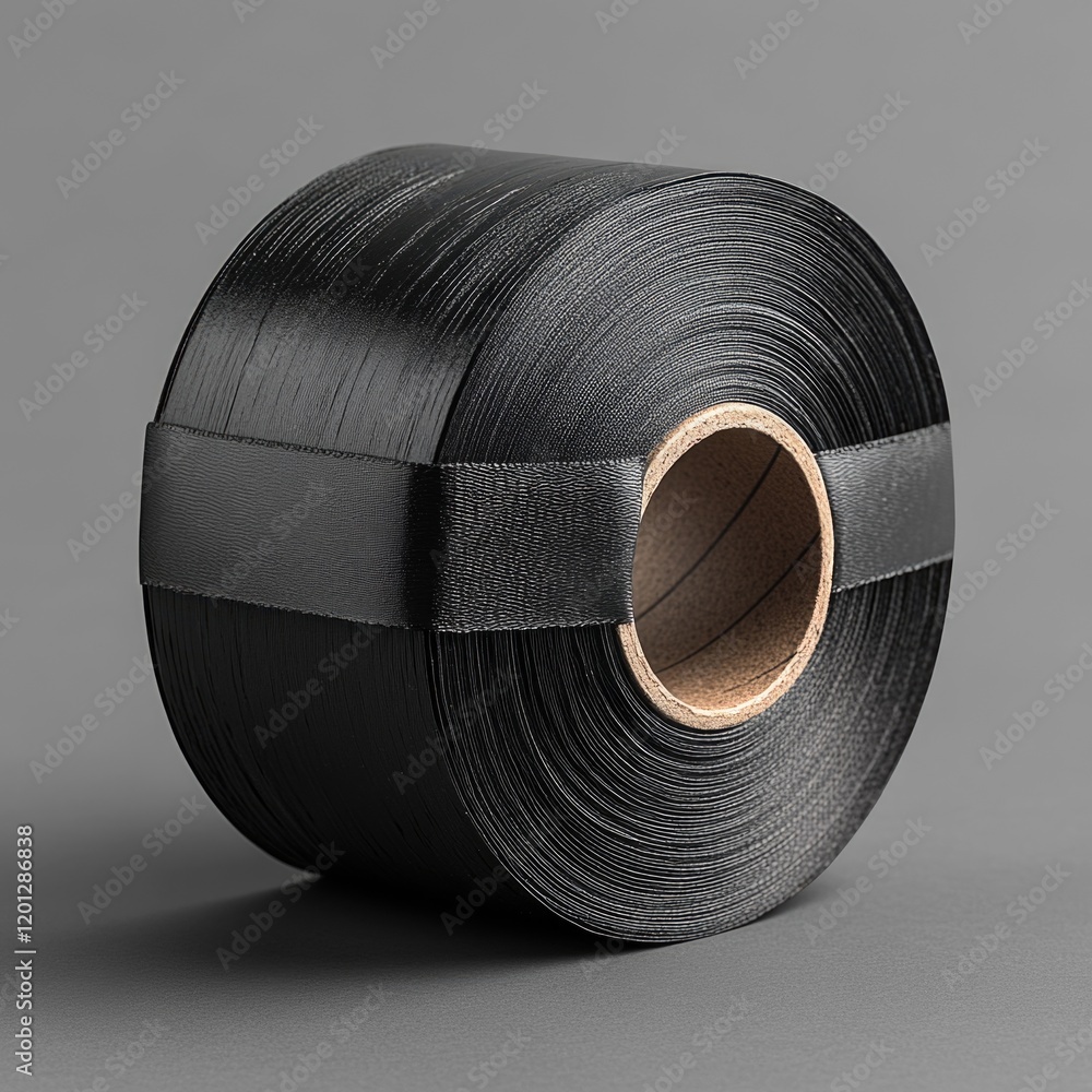 Poster a roll of black tape stuck to a gray surface, ideal for use in diy projects or as a background eleme