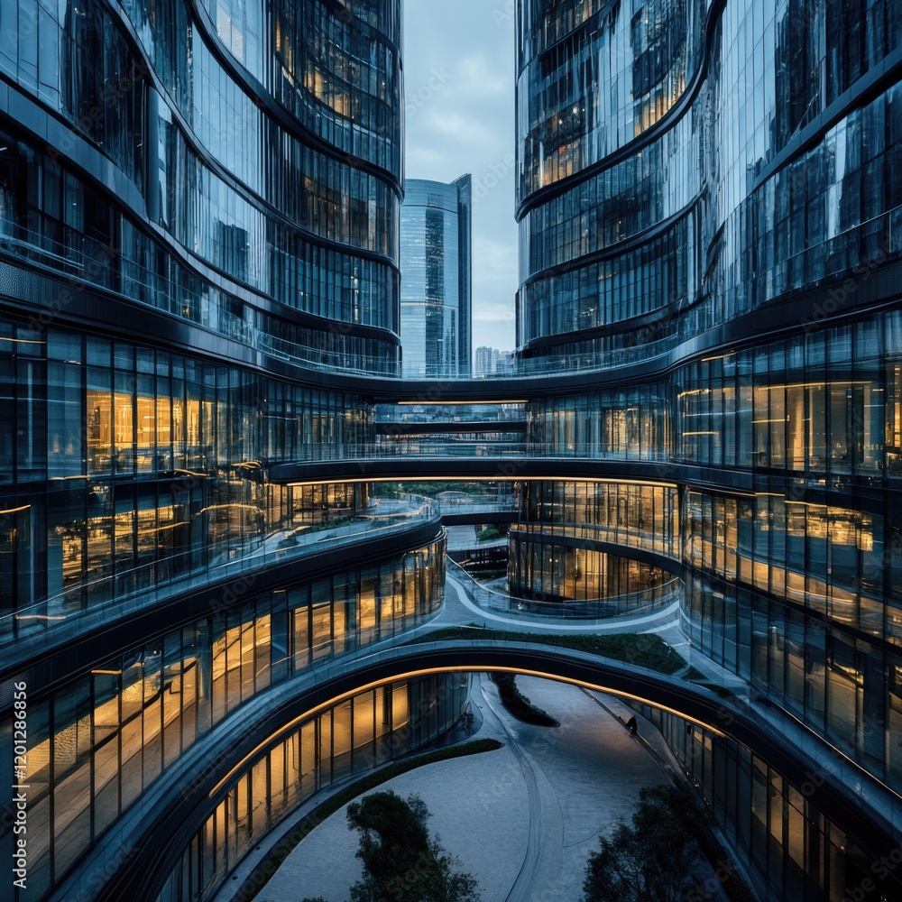 Poster a tall building with multiple windows on each floor, possibly an office or residential high-rise