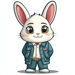 Adorable Cartoon Rabbit Wearing Denim Jacket and Jeans
