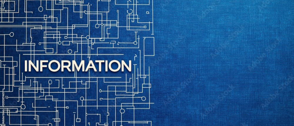 Poster a blue background with a circuit-like design features the word 