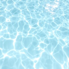 Fototapeta premium Shimmering pool water, sunlight reflections, crystal clear turquoise, rippling surface, calm water texture, summer vibes, refreshing aqua tones, underwater patterns, peaceful swimming pool