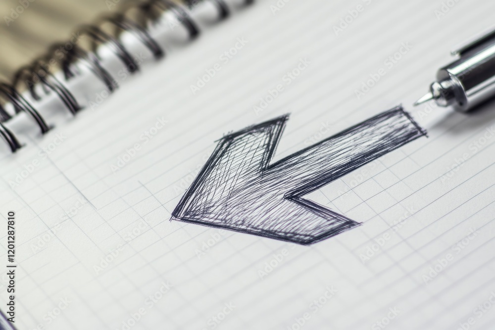 Aufkleber a simple pencil drawing of an arrow on a notepad, perfect for adding text or illustrating ideas