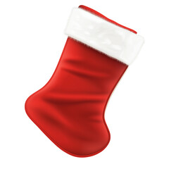 A Christmas-themed red stocking, in a clipart style, isolated on a transferred background.