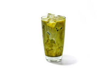 Ready for drink with ice green tea put on white background and isolate concept.
