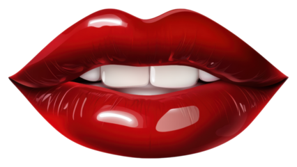 Sensual Red Lips with Glossy Finish Open Mouth White Teeth Close up