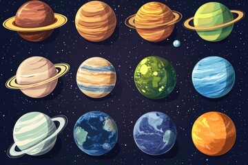 A photo of nine planets visible in the evening sky, with stars and moonlight