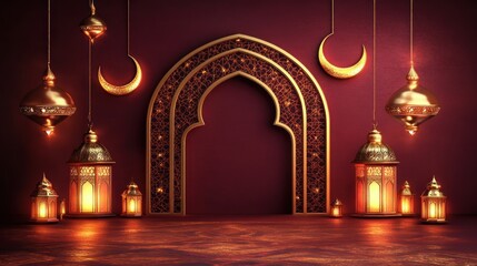 Obraz premium Golden Ramadan Lanterns and Archway Decor