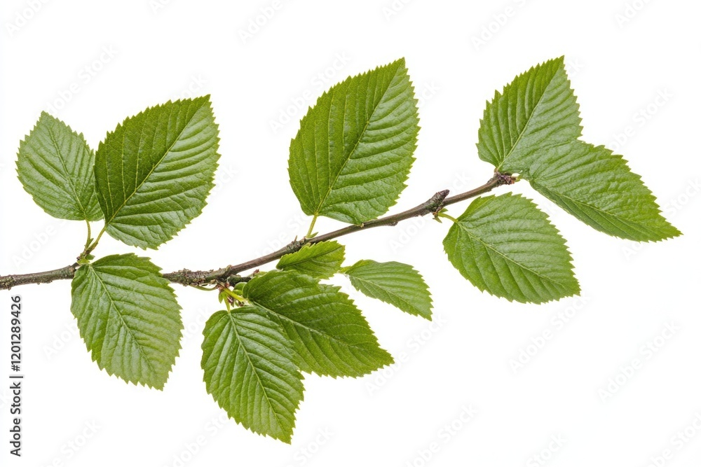 Poster a close-up view of a tree branch with lush green leaves, ideal for use in nature-inspired designs an