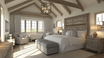 Rustic Master Bedroom Design With Freestanding Tub