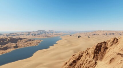 Naklejka premium Desert Lake and Mountains Panorama
