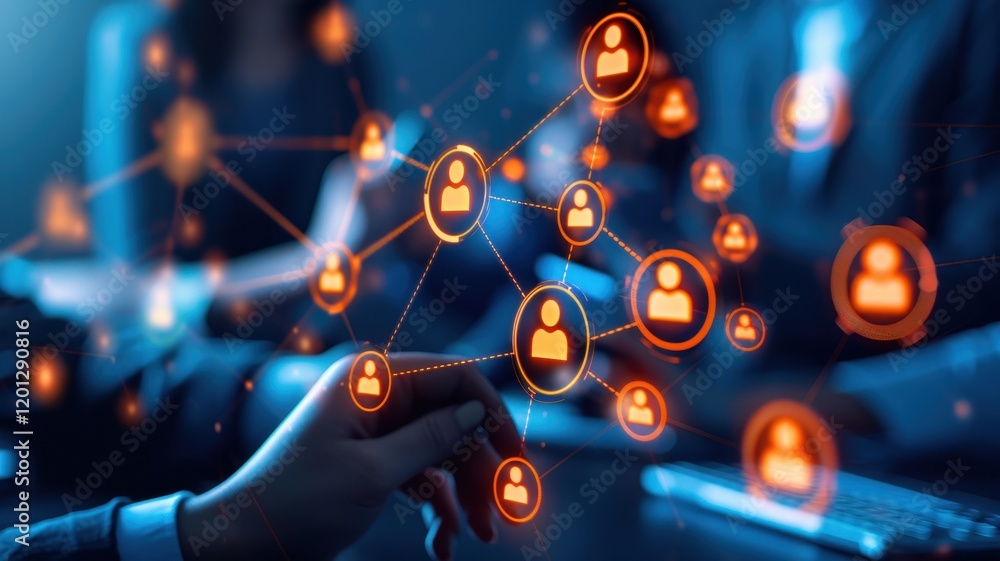 Aufkleber connected network of user icons with glowing nodes, symbolizing digital communication and social int