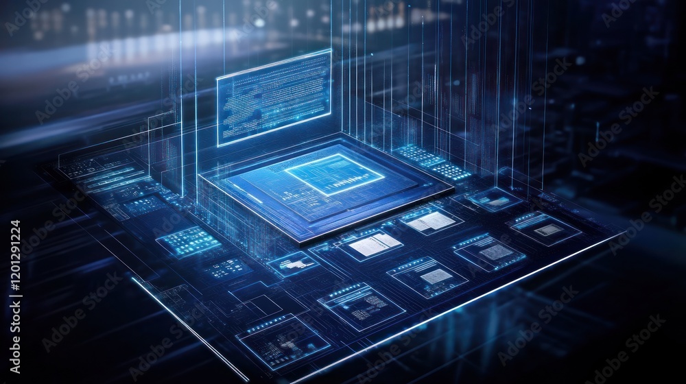 Poster futuristic digital technology interface displays data processing