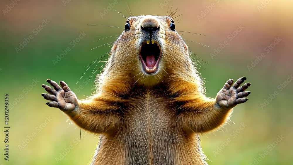 Poster squirrel is making a funny face and making a loud noise. the image is lighthearted and playful, with