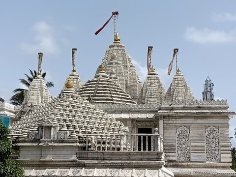 Ancient unique Jain temple architecture with bright blue sky at day. Virar(Agashi) Mumbai India