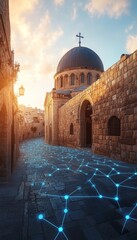 Naklejka premium Historic Church of the Holy Sepulchre Connected by Digital Network, Jerusalem, Israel