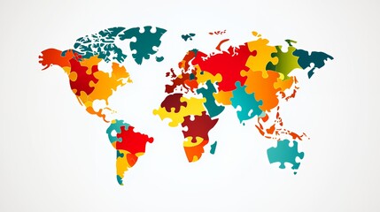 Obraz premium Colorful Puzzle World Map: Global Unity and Interconnection