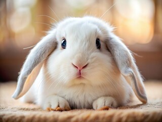 Adorable White Lop-Eared Bunny Relaxing Indoors &acirc;&euro;&ldquo; Charming Pet Portrait