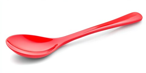 Red Plastic Spoon Isolated on White Background
