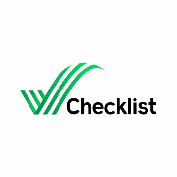 checklist logo design, check mark icon art, testing or certification logo, checking or inspection, checklist icon with 3 lines logo concept