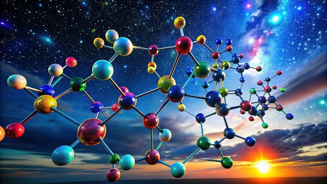 Advantame Molecular Structure: 3D & 2D Rendering with Atom Color-Coding, Night Photography