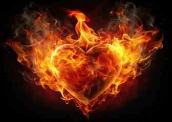 Fiery heart explodes against a stark black backdrop, a dramatic fashion statement.