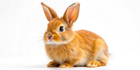 Fototapeta premium Fluffy white bunny rabbit, isolated on white. Perfect Easter or pet photo stock image.