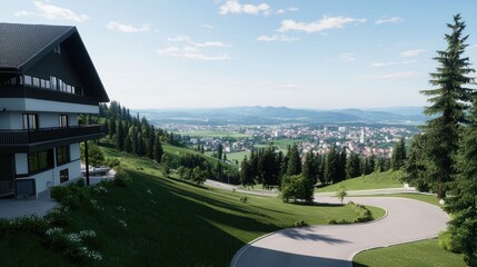 Fototapeta premium Mountaintop House with Valley View