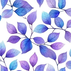  Watercolor seamless pattern with purple and blue leaves. © cgrtart
