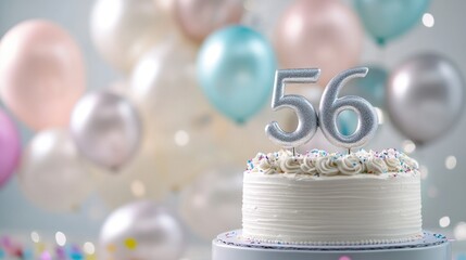 Pastel 56 birthday celebration with cake and balloons - perfect for party decor and inspiration