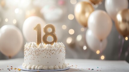 Elegant 18th Birthday Cake Celebration with Golden Balloons