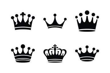 Crown icon silhouette set. Crown collection. Black crown symbol. Editable stroke. Vector illustration