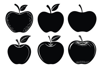 Apple vector silhouette icon set, apple icon set vector illustration white background.