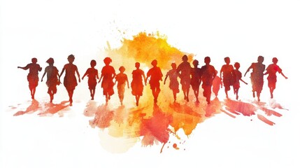 Naklejka premium Martyrs Day Madagascar Joyful silhouettes of children running against a vibrant watercolor background