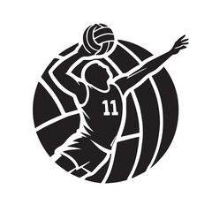 Black Color Volleyball Silhouette Vector Illustration, Solid White Background
