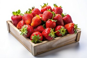 Luscious strawberries, bathed in light, a vibrant close-up against a pure white backdrop.