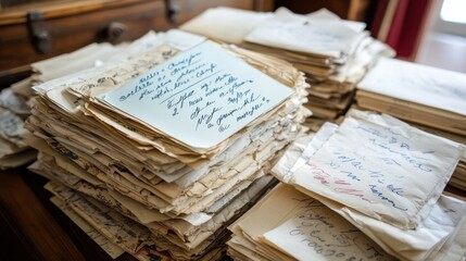 Naklejka premium National Card and Letter Writing Month Vintage collection of handwritten letters and documents for historical study