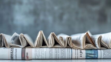 International Fact-Checking Day Collection of folded newspapers on a tabletop for news and media concept