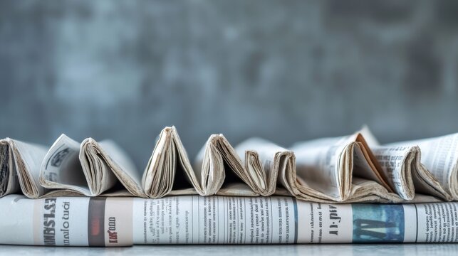 International Fact-Checking Day Collection of folded newspapers on a tabletop for news and media concept