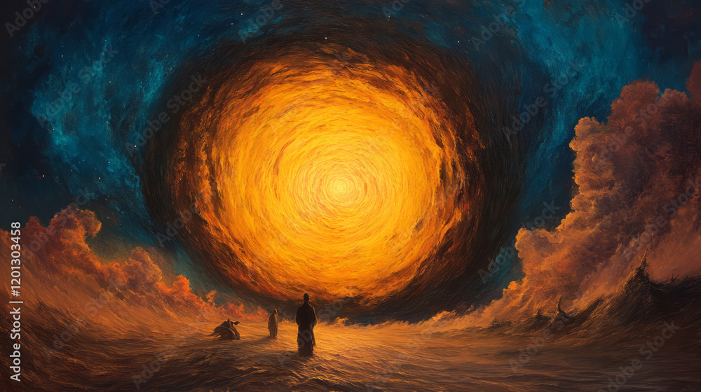 Aufkleber an artistic representation of the lifecycle of a star, intertwined with verses that capture its beau